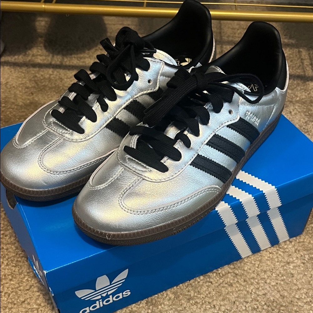 adidas Samba Metallic Silver with Black Stripes